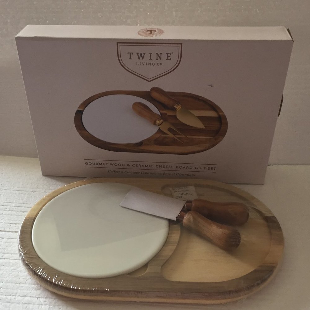 Twine Living Co. Gourmet Wood and Ceramic Cheese Board Set - NEW!